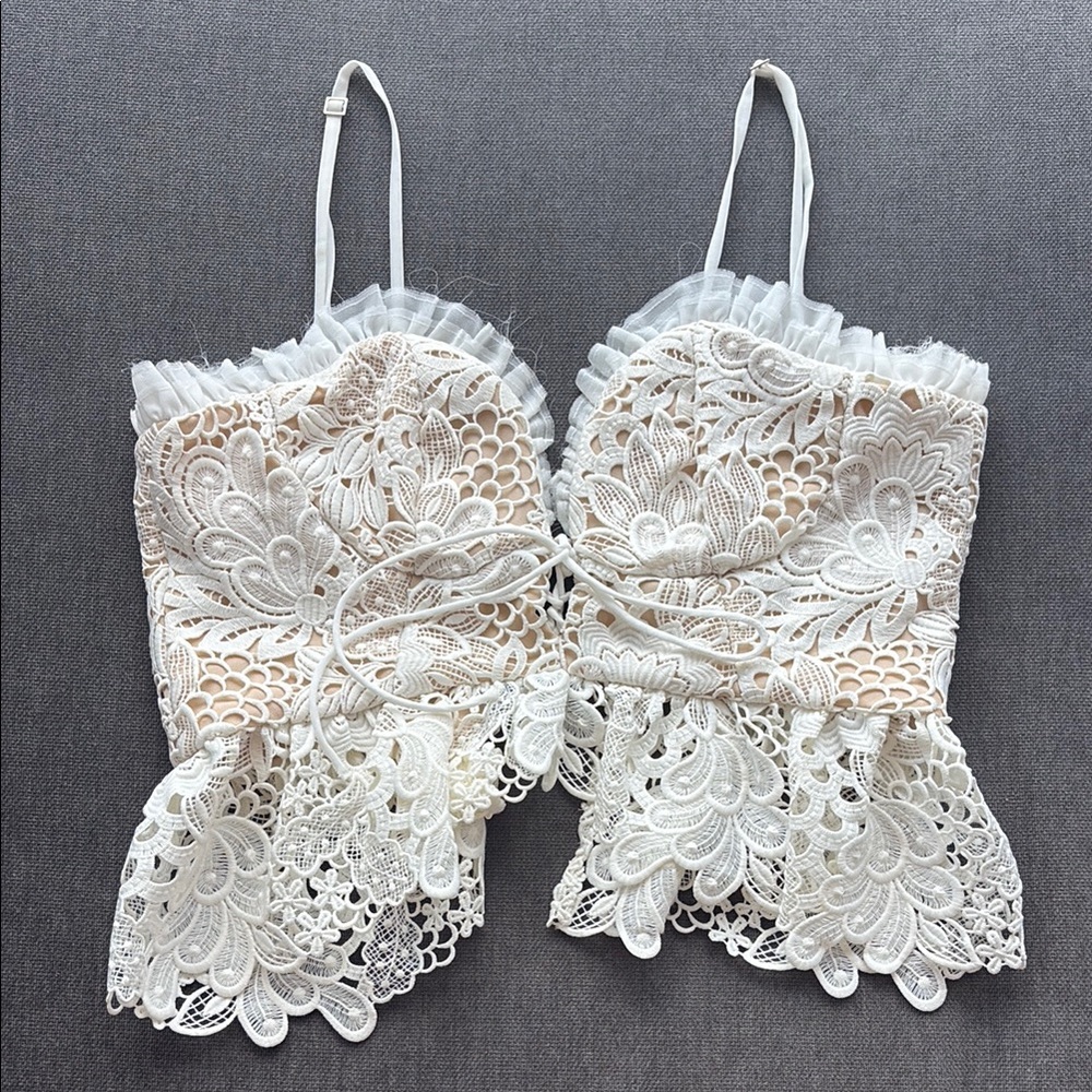 NBD Cream white Bustier eyelet Crop Top